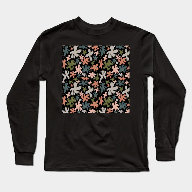 Floral Doodles on Black Long Sleeve T-Shirt by Magic Moon